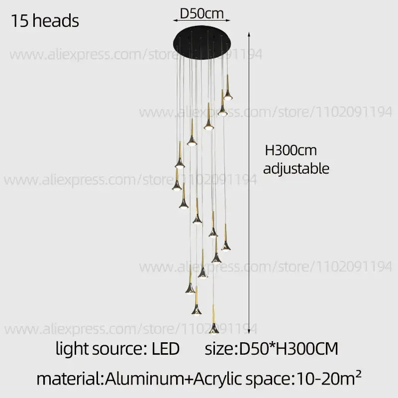 Modern black and gold decorbites contemporary horn chandelier with 15 led light heads for living room lighting