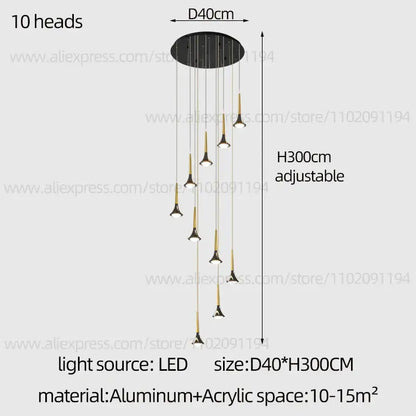 Modern black and gold decorbites contemporary horn chandelier with ten led light heads for living room lighting