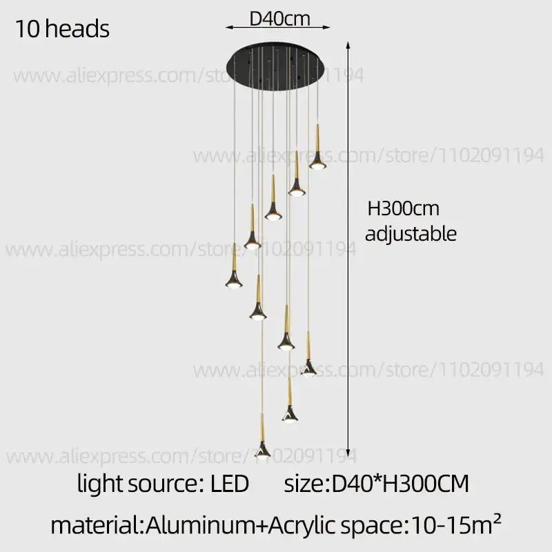Modern black and gold decorbites contemporary horn chandelier with ten led light heads for living room lighting