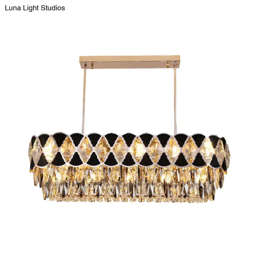 Elegant DecorBites™ contemporary island ceiling lamp with gold frame clear crystal prisms and black triangle ornament 110v-120v
