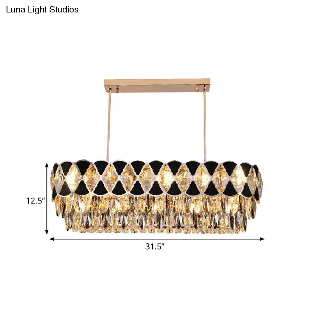 Gold-toned decorbites contemporary island ceiling lamp with black triangle ornament and clear crystal prisms for 110v-120v use