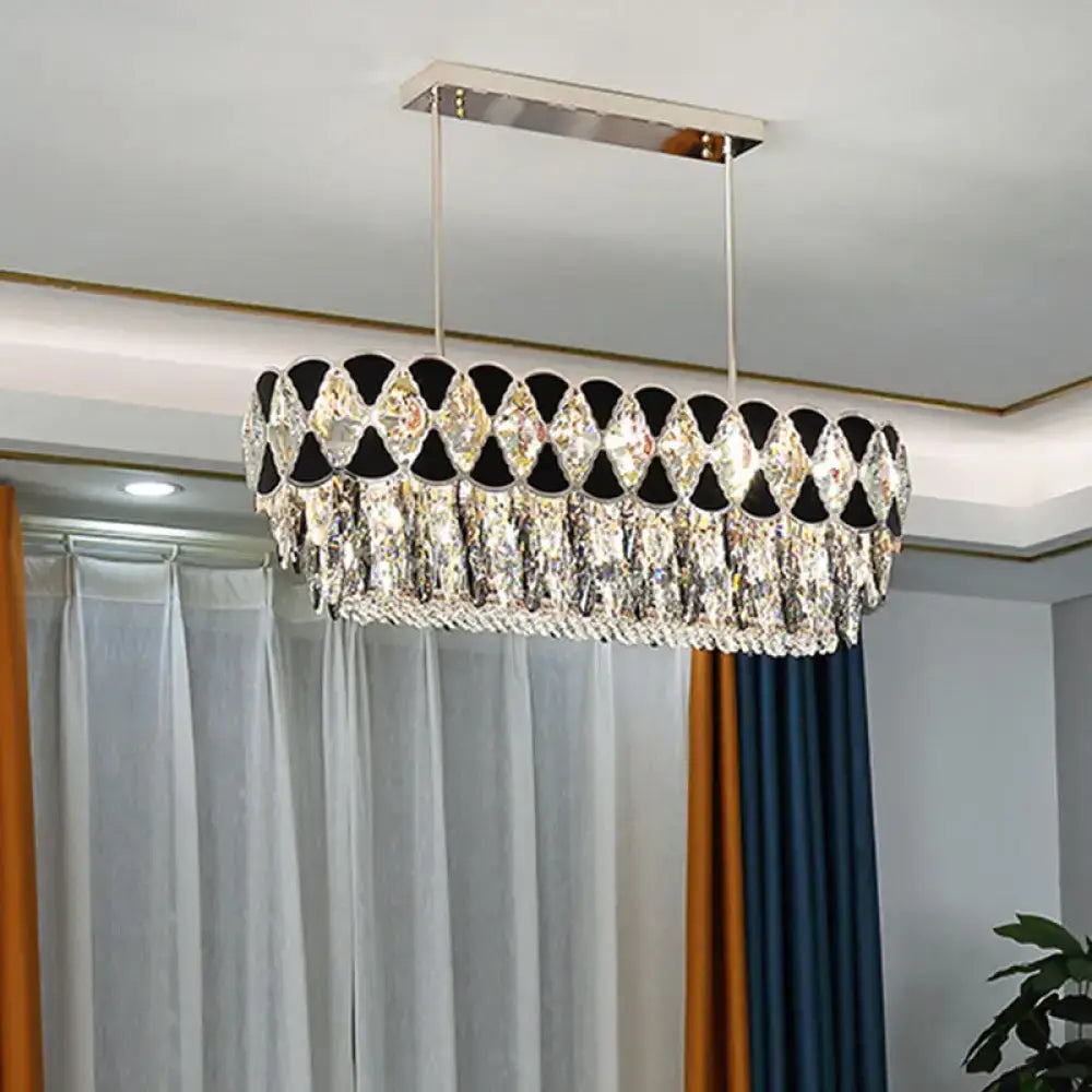 Decorbites™ contemporary island ceiling lamp with sleek chrome frame black triangle ornament clear crystal prisms 110v-120v