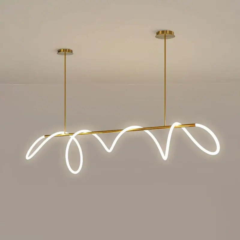 DecorBites™ contemporary led chandelier in gold with flowing white led neon curves for dining room lighting