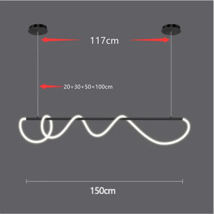 DecorBites™ contemporary led chandelier with black pendant and sleek wavy white long hose led for dining room lighting