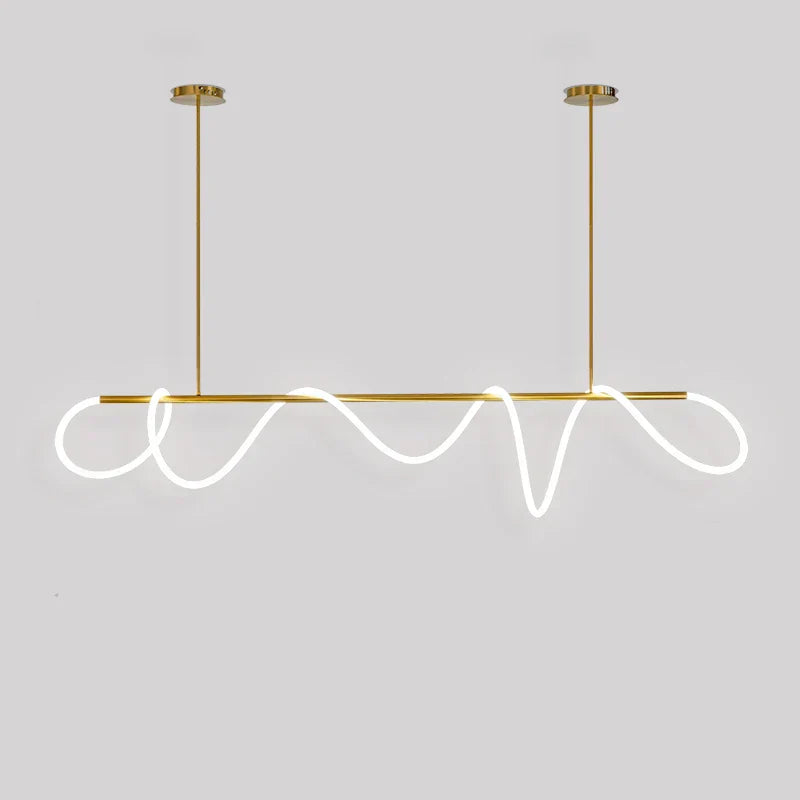 Modern gold-toned DecorBites™ contemporary led chandelier with sleek curved long hose led strip for dining room lighting