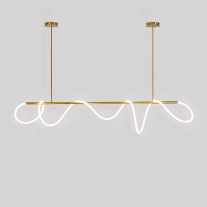 Modern gold-toned DecorBites™ contemporary led chandelier with sleek curved long hose led strip for dining room lighting