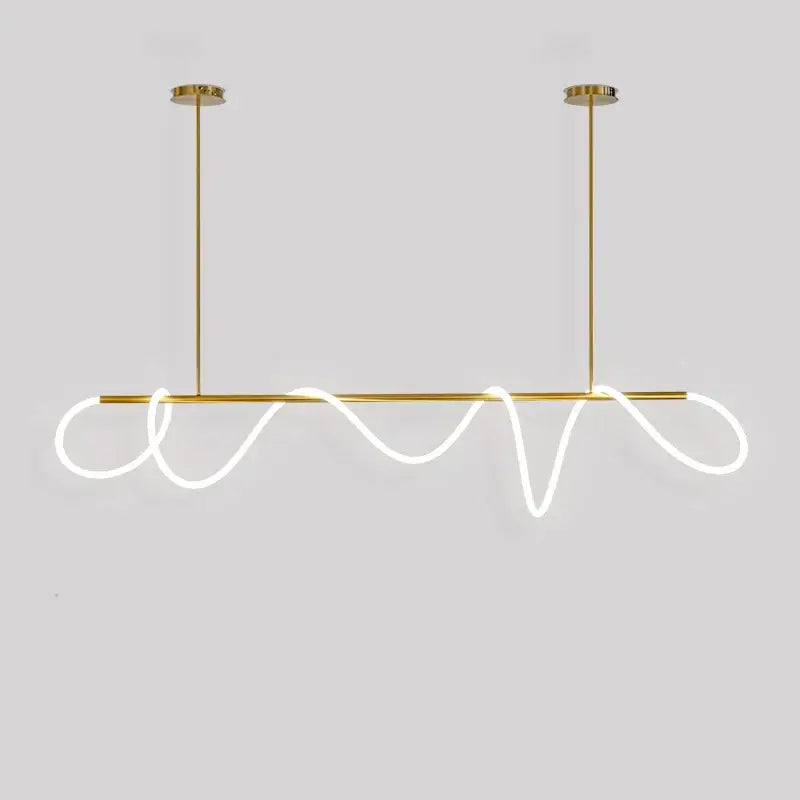 Modern gold-toned DecorBites™ contemporary led chandelier with sleek curved long hose led strip for dining room lighting