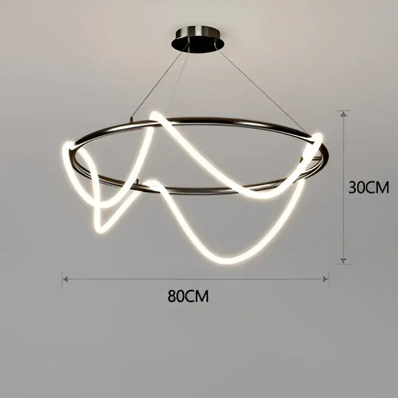 Modern minimalist decorbites™ contemporary led chandelier with sleek chrome frame and flowing white led for dining room lighting