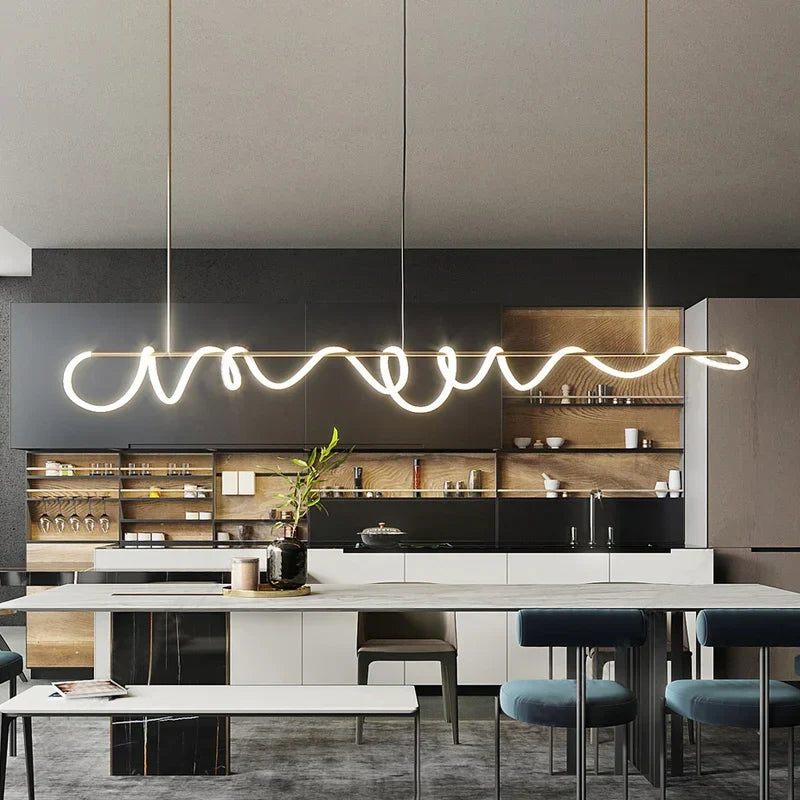 A modern white neon decorbites contemporary led chandelier with a wavy design for dining room lighting