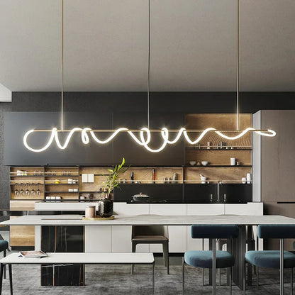 A modern white neon decorbites contemporary led chandelier with a wavy design for dining room lighting