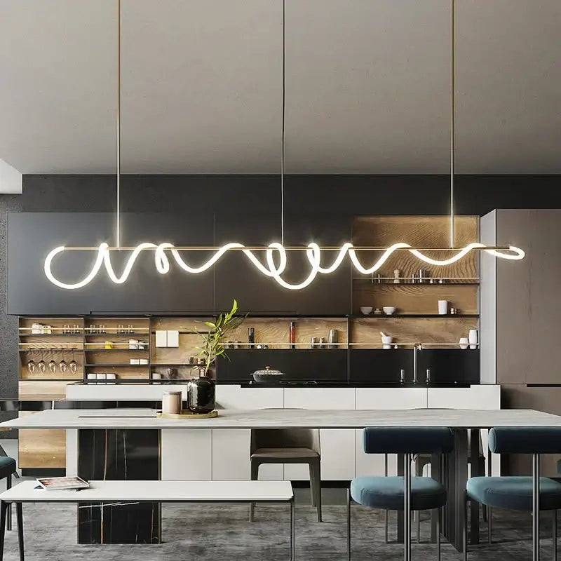 A modern white neon decorbites contemporary led chandelier with a wavy design for dining room lighting
