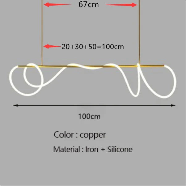 Copper-colored DecorBites™ contemporary led chandelier with sleek iron frame and silicone cord for dining room lighting
