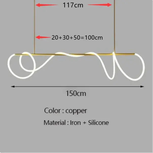 Copper-colored DecorBites™ contemporary led chandelier with sleek iron frame and flexible silicone cord for dining room lighting