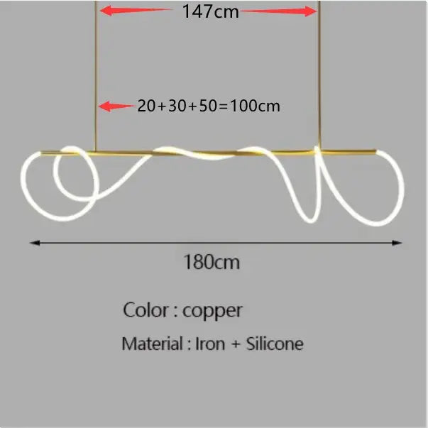 Copper-colored DecorBites™ contemporary led chandelier with sleek iron frame and flexible silicone for dining room lighting