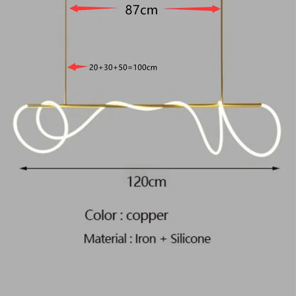 Decorbites™ contemporary led chandelier in copper with sleek iron frame and flexible silicone cord for dining room lighting