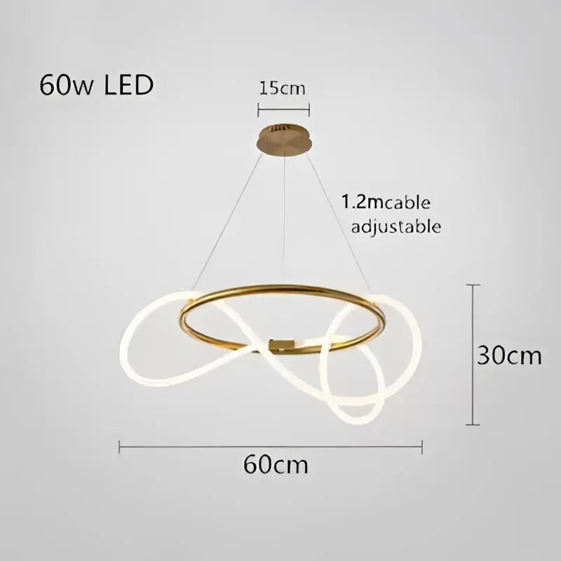 DecorBites™ gold-toned contemporary led chandelier with intertwined rings and adjustable 1.2m long hose led for dining room lighting