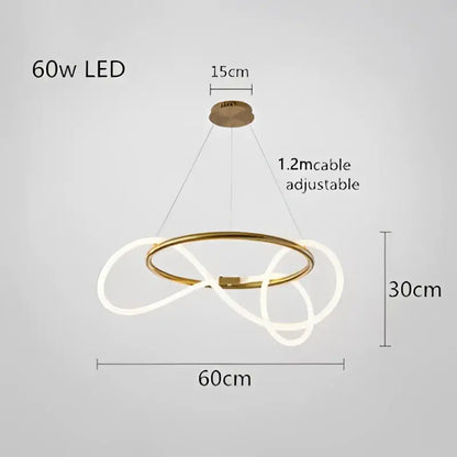 DecorBites™ gold-toned contemporary led chandelier with intertwined rings and adjustable 1.2m long hose led for dining room lighting