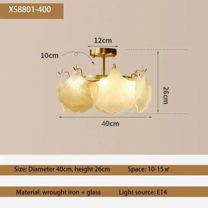 Decorbites contemporary led chandelier gold leaf dining room light with gold-toned wrought iron and leaf-shaped glass shades