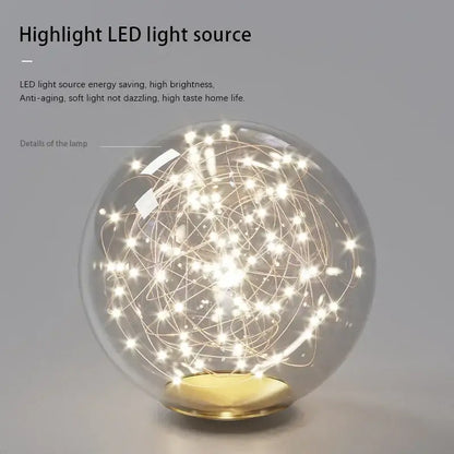 Decorbites™ contemporary led glass spherical ceiling chandelier with golden base and intricate glowing white led lights
