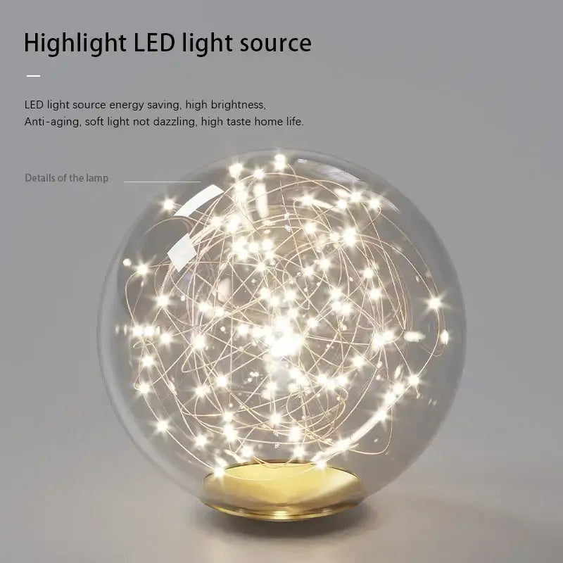 Decorbites™ contemporary led glass spherical ceiling chandelier with golden base and intricate glowing white led lights