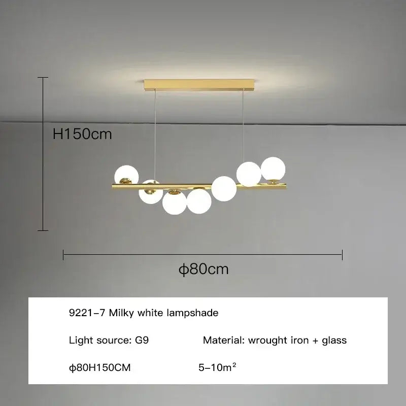 Decorbites™ contemporary led glass ceiling chandelier with gold-toned pendant and milky white globe shades