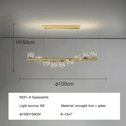Gold-toned decorbites™ contemporary led glass ceiling chandelier with sleek wrought iron frame and clear globe shades