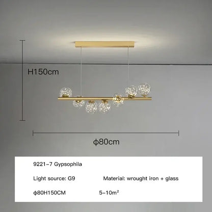 Gold-toned decorbites™ contemporary led glass ceiling chandelier with clear globe bulbs and wrought iron frame for home lighting