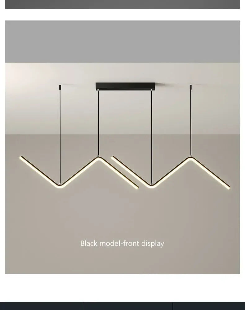 DecorBites™ contemporary black LED pendant lights 2-head with sleek angular zigzag LED strips 90cm length