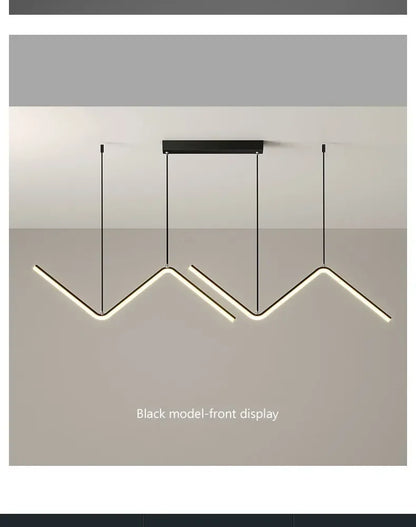 DecorBites™ contemporary black LED pendant lights 2-head with sleek angular zigzag LED strips 90cm length