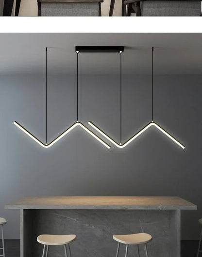 Decorbites contemporary black led pendant lights with sleek angular zigzag strips 2-head 90cm fixture