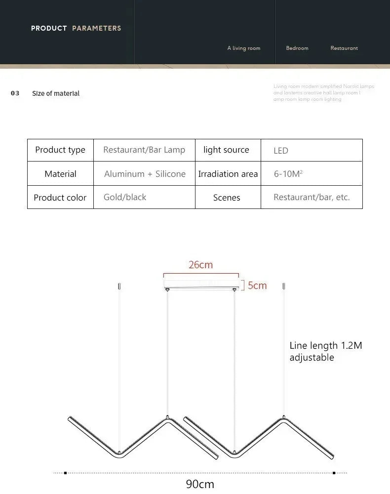 Adjustable gold and black aluminum and silicone decorbites led pendant lights 2-head 90cm for restaurant and bar use