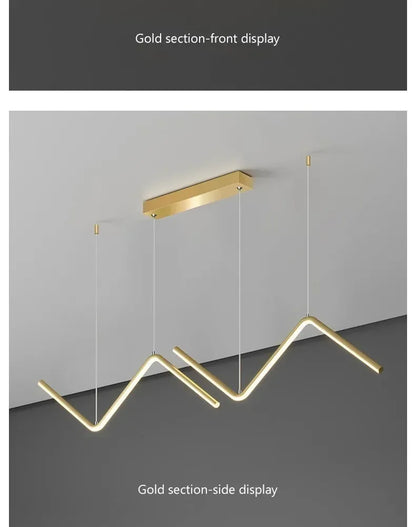 Decorbites™ contemporary gold-toned led pendant lights 2-head 90cm with sleek mountain-inspired zigzag design