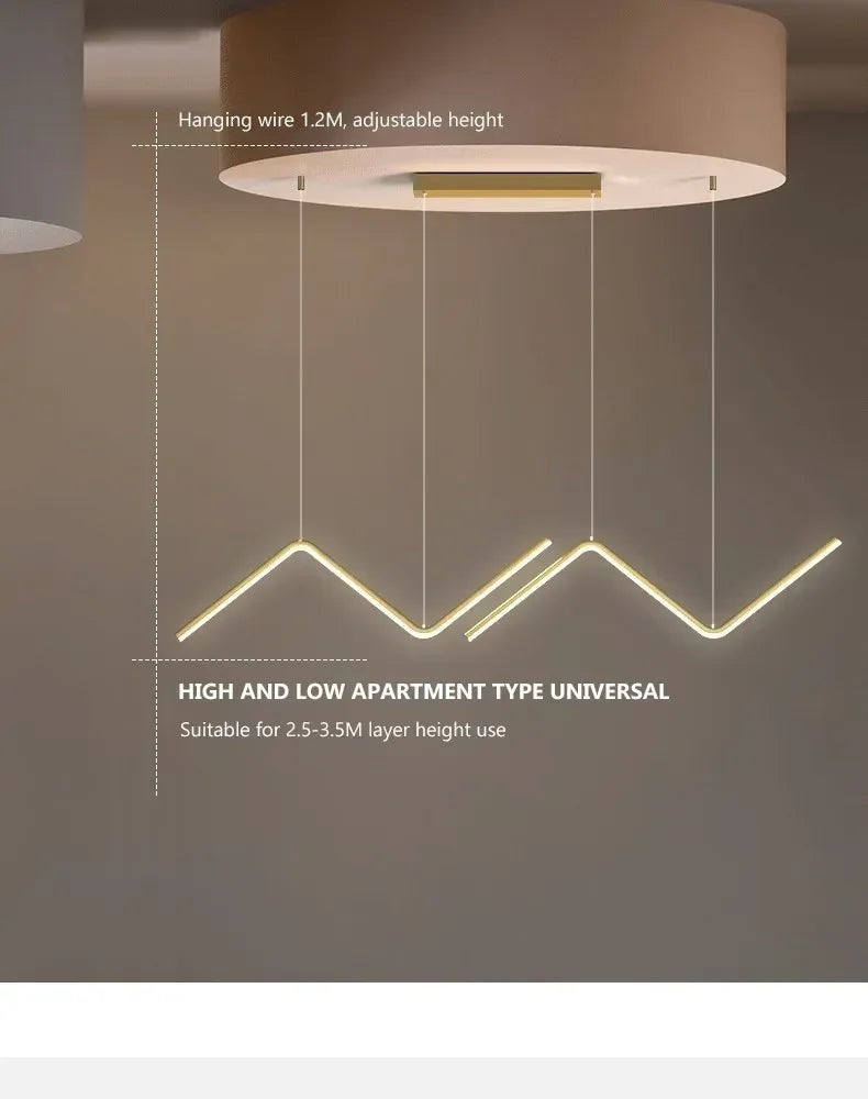 Modern minimalist decorbites™ led pendant lights with warm white led strips in geometric zigzag design 90cm length