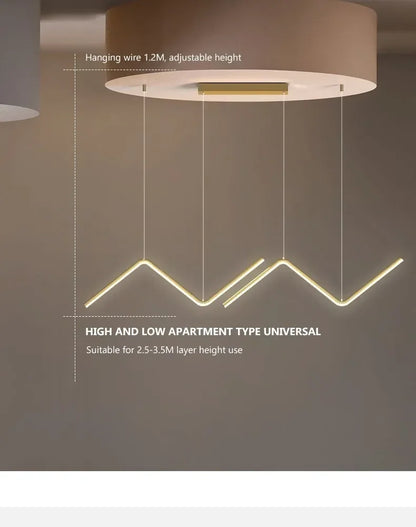 Modern minimalist decorbites™ led pendant lights with warm white led strips in geometric zigzag design 90cm length