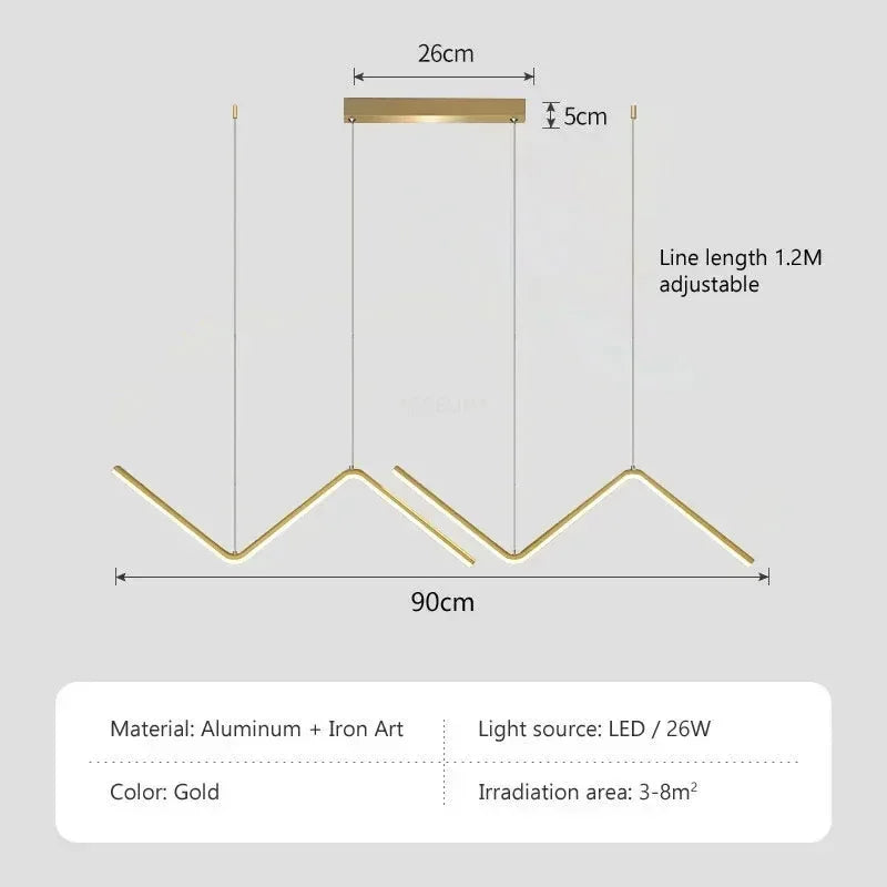 Decorbites™ contemporary gold-colored led pendant lights 2-head 90cm made of aluminum and iron art with angular design