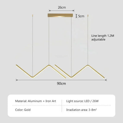 Decorbites™ contemporary gold-colored led pendant lights 2-head 90cm made of aluminum and iron art with angular design