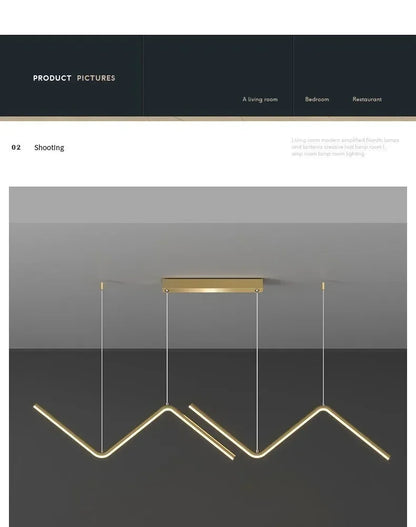 DecorBites™ contemporary gold-toned led pendant lights with sleek angular geometric minimalist design 2-head 90cm