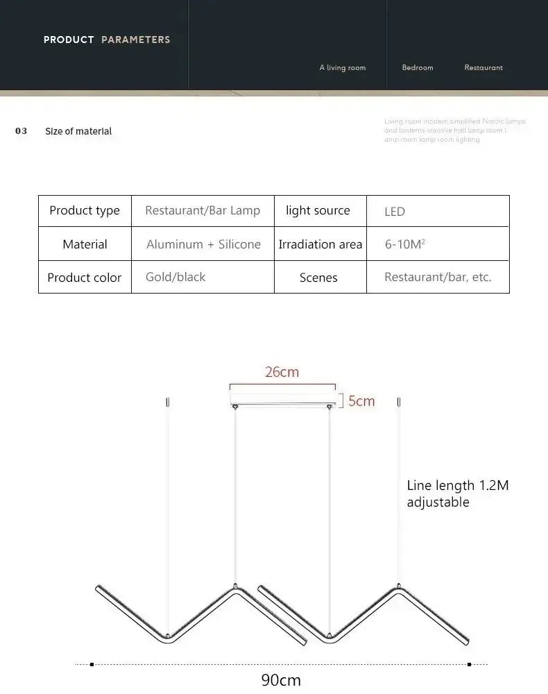 Adjustable gold and black aluminum and silicone decorbites led pendant lights 2-head 90cm for restaurant and bar use