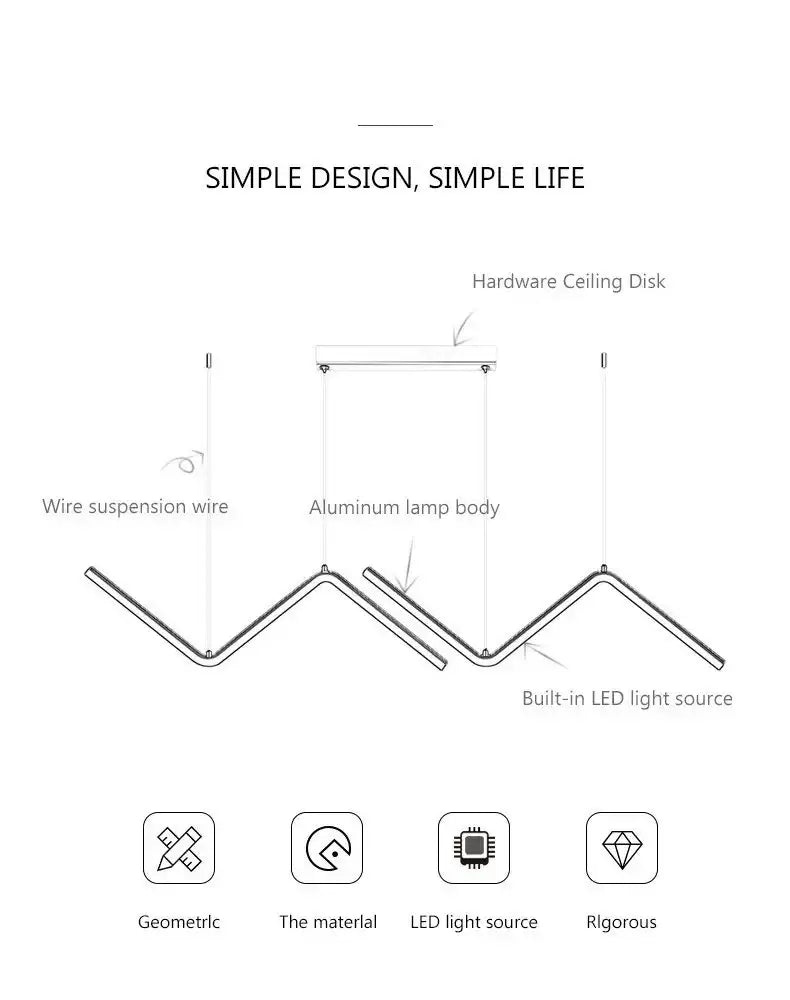 DecorBites™ contemporary aluminum 2-head led pendant lights with geometric design and built-in led light source