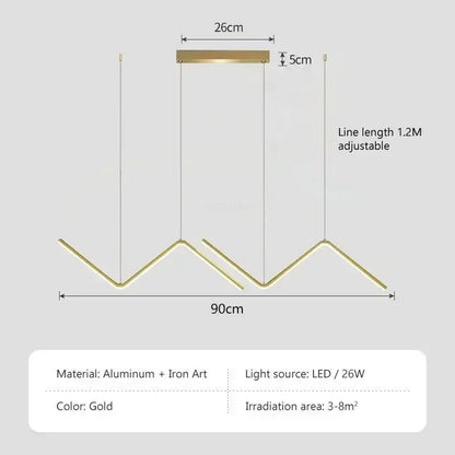 Decorbites™ contemporary gold-colored led pendant lights 2-head 90cm made of aluminum and iron art with angular design