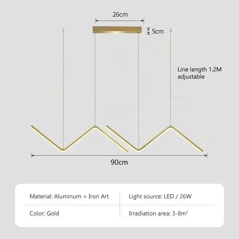 Decorbites™ contemporary gold-colored led pendant lights 2-head 90cm made of aluminum and iron art with angular design