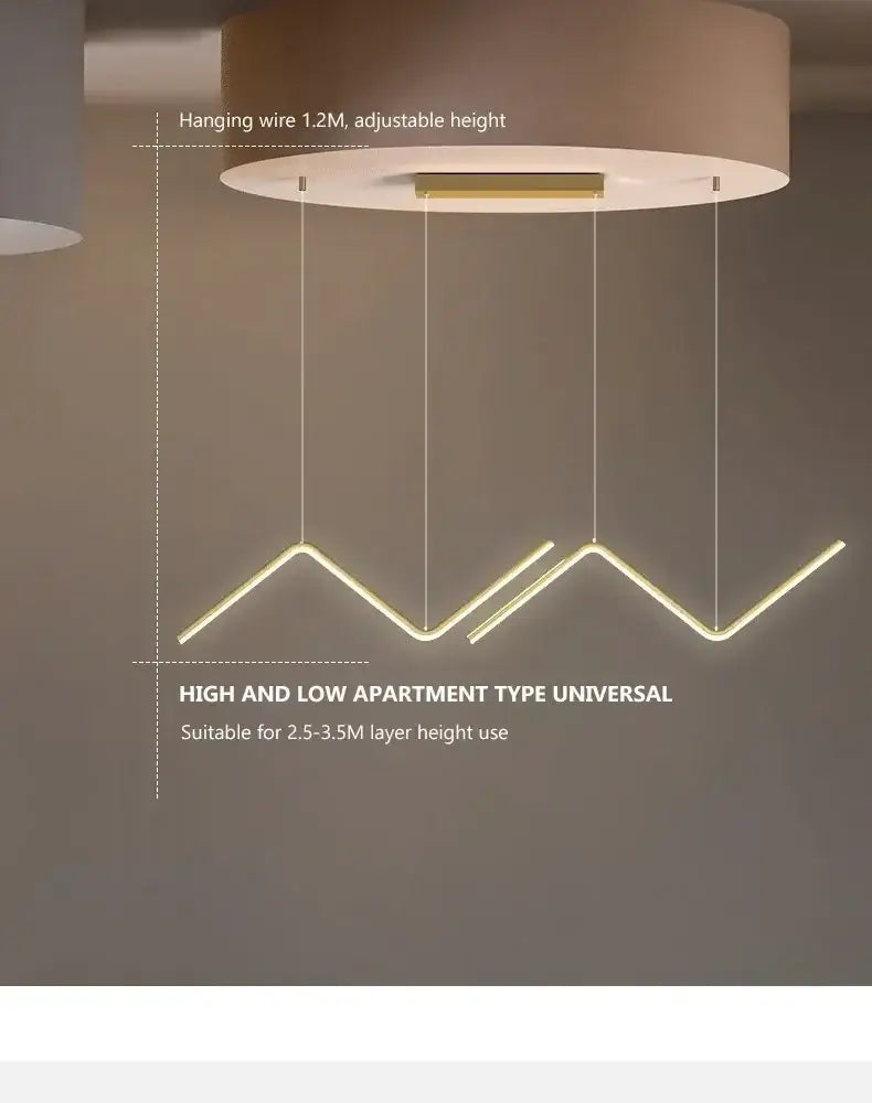 Modern minimalist decorbites™ led pendant lights with warm white led strips in geometric zigzag design 90cm length