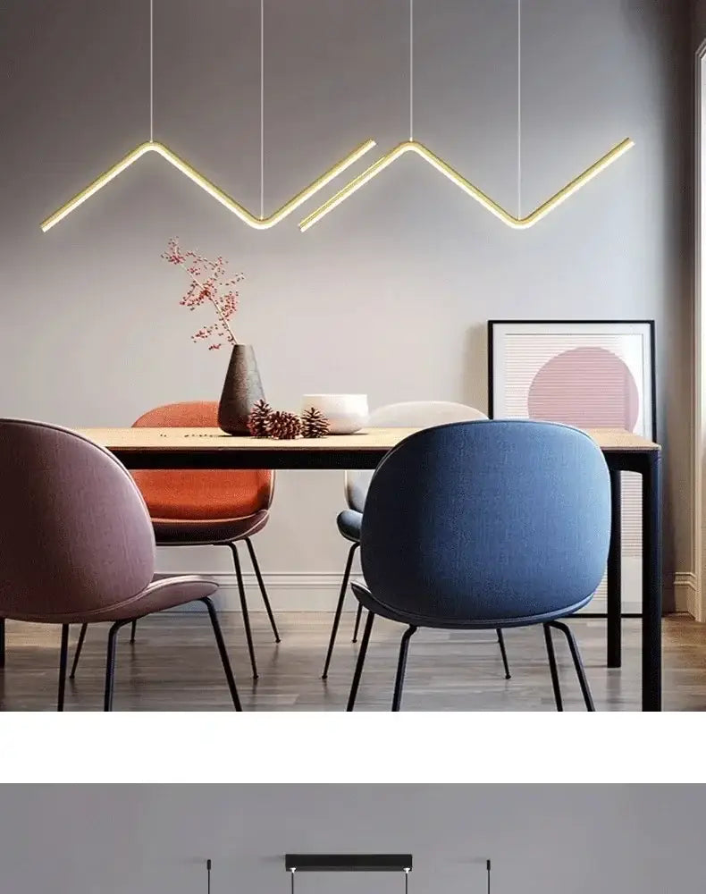 DecorBites™ contemporary led pendant lights 2-head 90cm with modern geometric zigzag design and warm golden glow