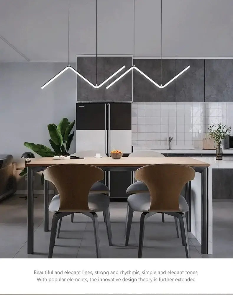 Decorbites™ contemporary led pendant lights 2-head 90cm with sleek white illuminated geometric zigzag design above dining table