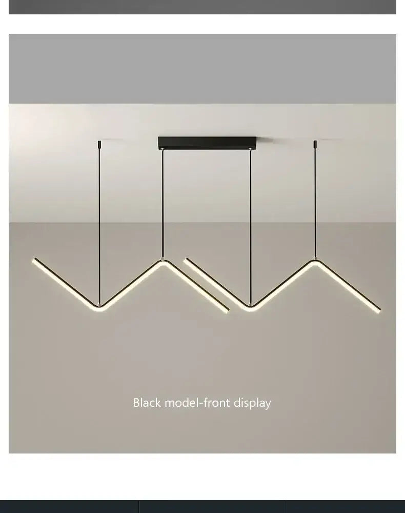 DecorBites™ contemporary black LED pendant lights 2-head with sleek angular zigzag LED strips 90cm length