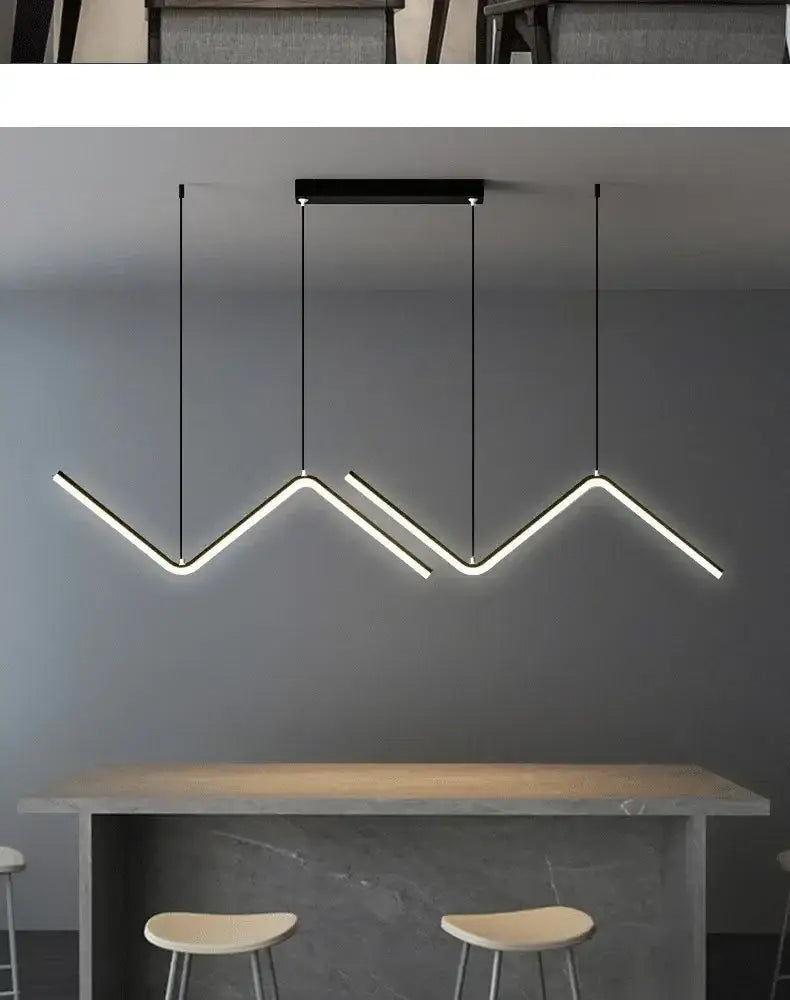 Decorbites contemporary black led pendant lights with sleek angular zigzag strips 2-head 90cm fixture