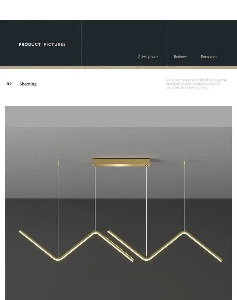 DecorBites™ contemporary gold-toned led pendant lights with sleek angular geometric minimalist design 2-head 90cm
