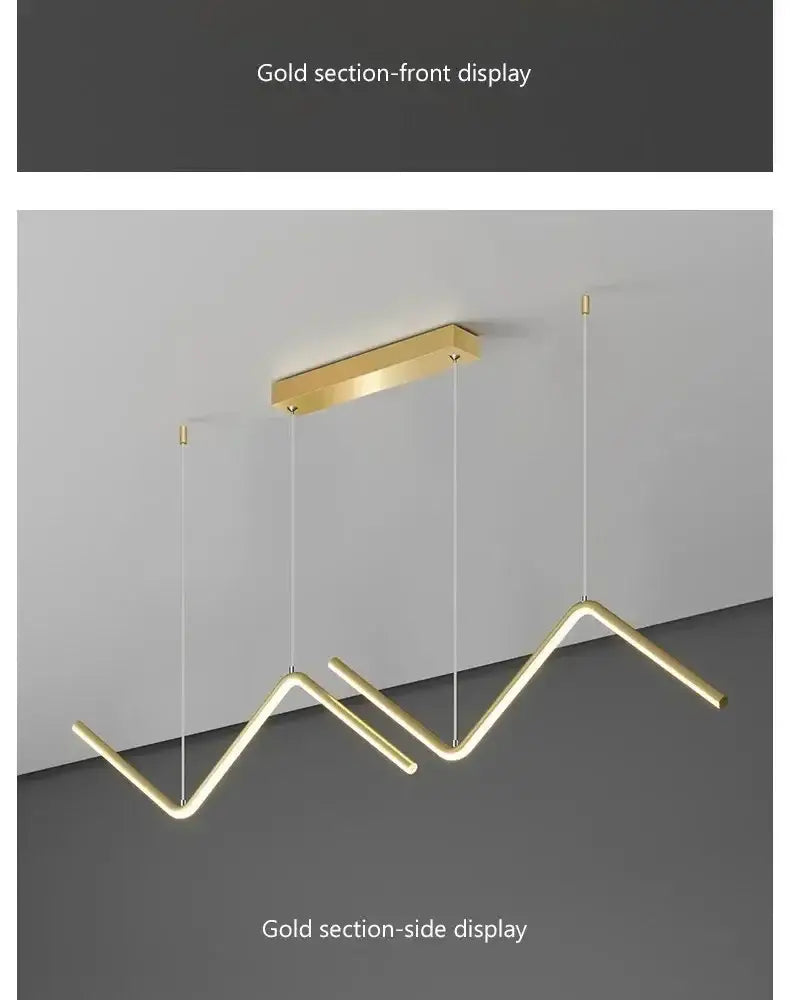Decorbites™ contemporary gold-toned led pendant lights 2-head 90cm with sleek mountain-inspired zigzag design