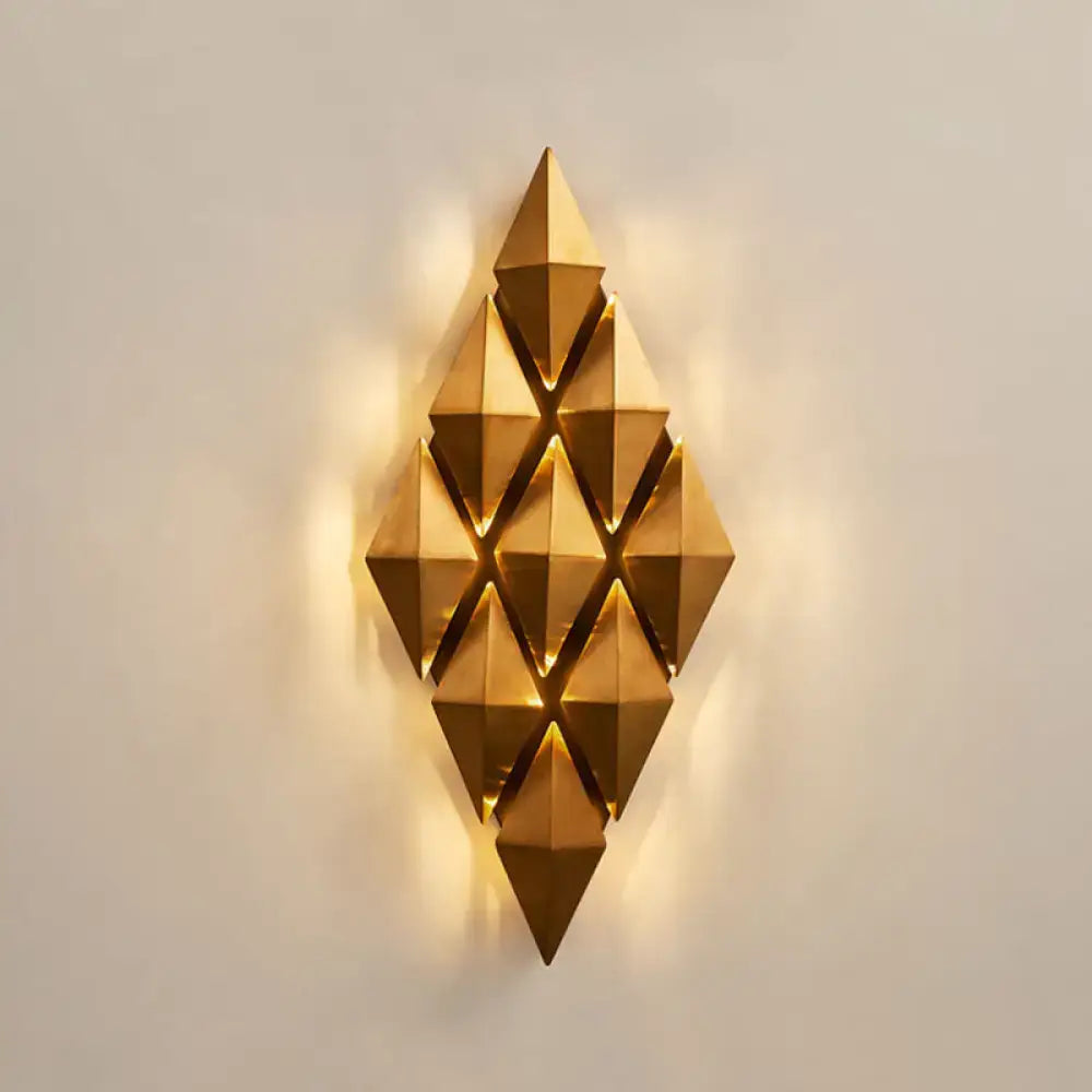 Modern gold diamond led wall lamp with geometric interlocking triangular facets light fixture for bedroom use