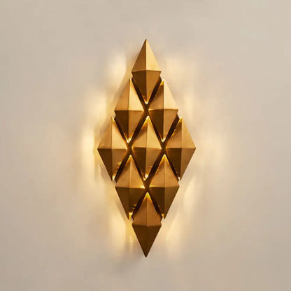 Modern gold diamond led wall lamp with geometric interlocking triangular facets light fixture for bedroom use
